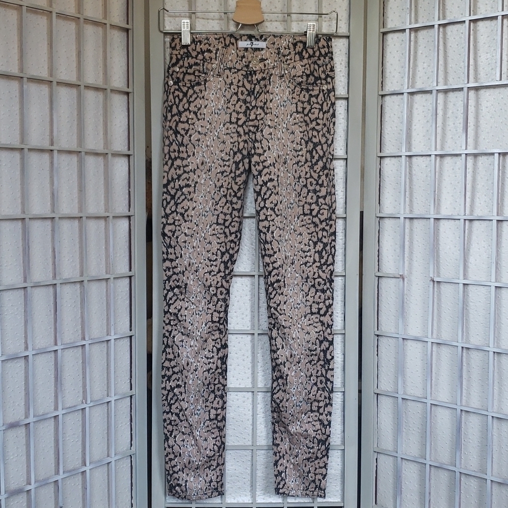 7 for all man kind animal print black and tan skinny women pants size 24